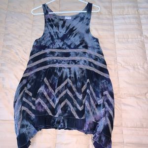 Voile and Lace Trapeze Slip Mini Dress Tie Dye